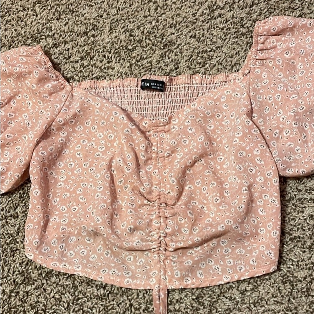 SHEIN Pink Puff Sleeve Crop Top